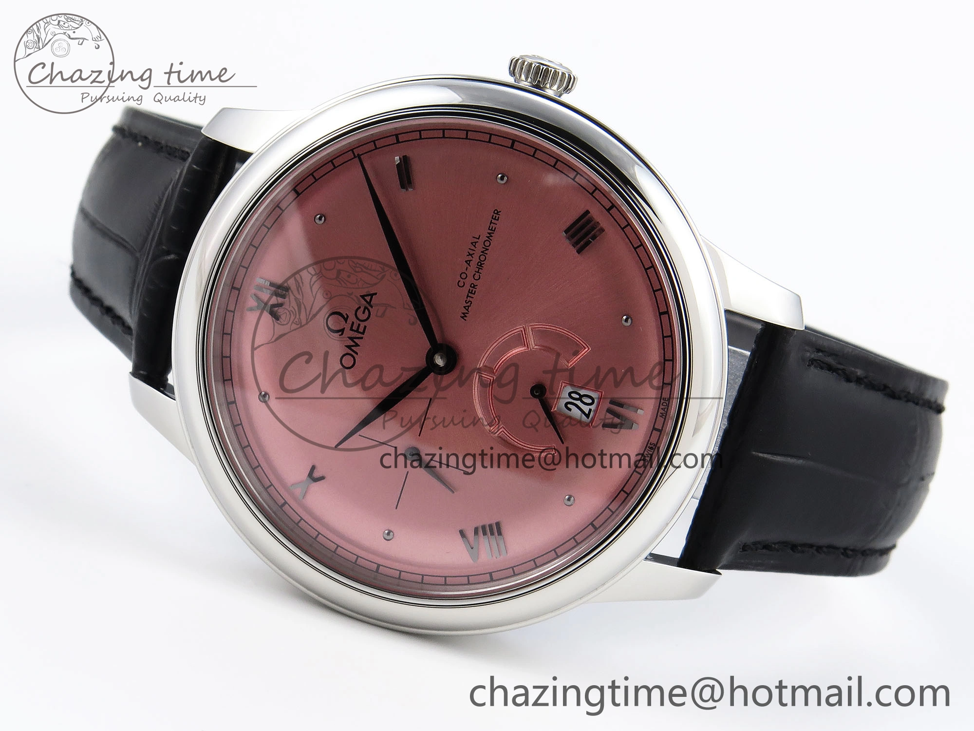FreshLook De Ville Power Reserve SS MKF 1:1 Best Edition Pink Dial on Black Leather Strap 7738