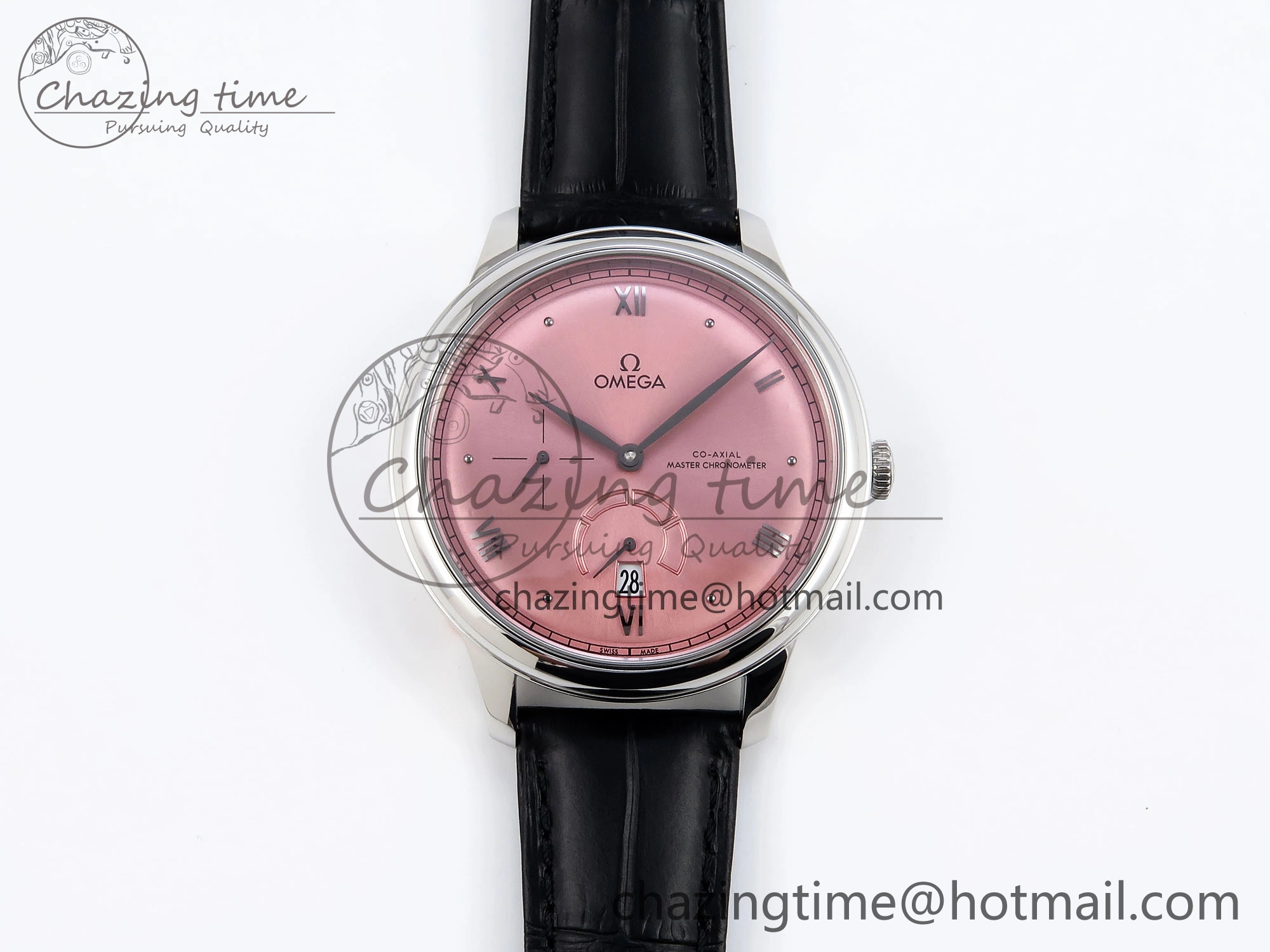 FreshLook De Ville Power Reserve SS MKF 1:1 Best Edition Pink Dial on Black Leather Strap 7738