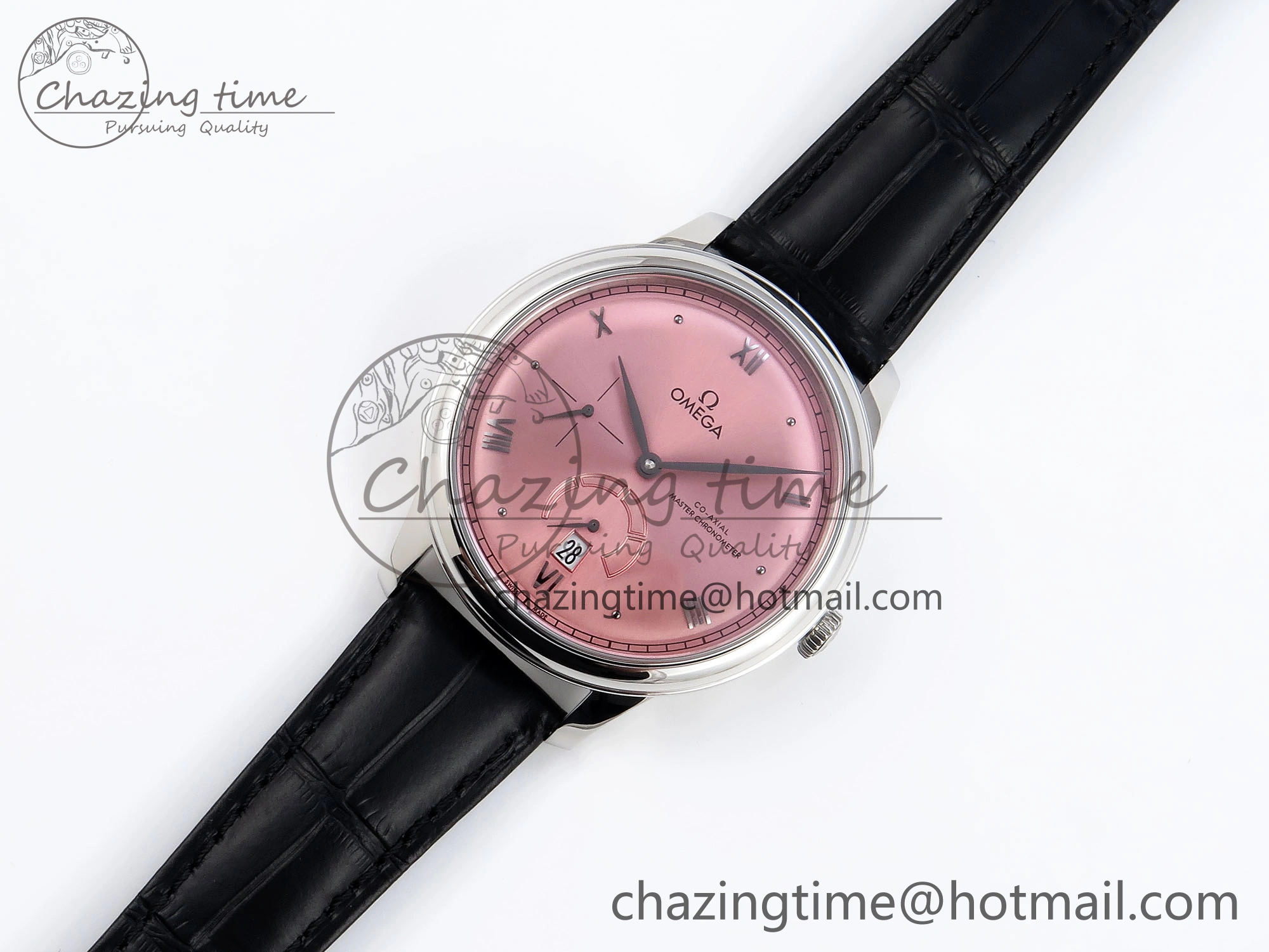 FreshLook De Ville Power Reserve SS MKF 1:1 Best Edition Pink Dial on Black Leather Strap 7738