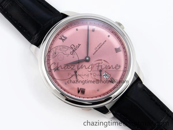 FreshLook De Ville Power Reserve SS MKF 1:1 Best Edition Pink Dial on Black Leather Strap 7738