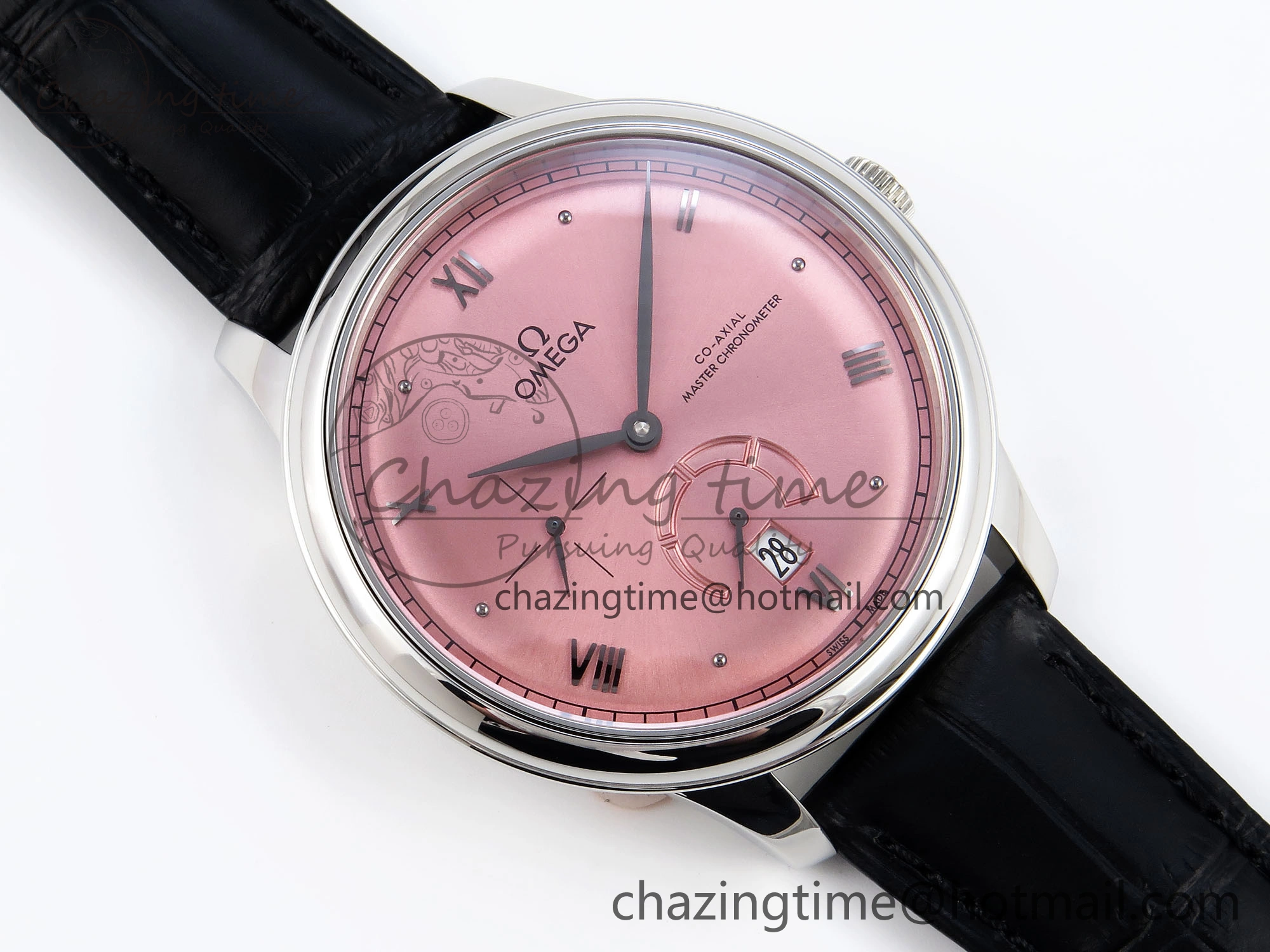 FreshLook De Ville Power Reserve SS MKF 1:1 Best Edition Pink Dial on Black Leather Strap 7738