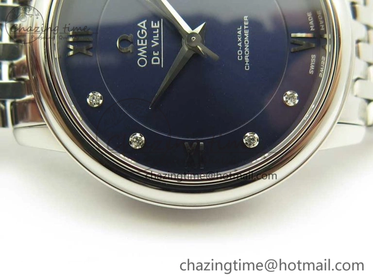 Affordable De Ville Prestige Ladies 32.7mm SS MKF 1:1 Best Edition Blue Dial Diamonds Markers on SS Bracelet MIYOTA 7972