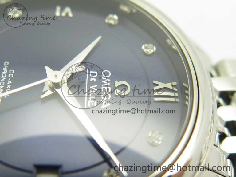 Affordable De Ville Prestige Ladies 32.7mm SS MKF 1:1 Best Edition Blue Dial Diamonds Markers on SS Bracelet MIYOTA 7972