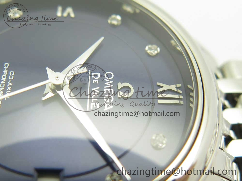 Affordable De Ville Prestige Ladies 32.7mm SS MKF 1:1 Best Edition Blue Dial Diamonds Markers on SS Bracelet MIYOTA 7972