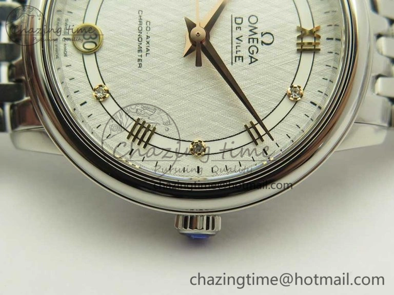 De Ville Prestige Ladies 32.7mm SS MKF 1:1 Best Edition White Dial RG Markers on SS Bracelet MIYOTA Soft 7970