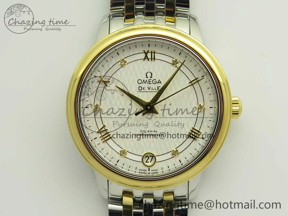 Trendy De Ville Prestige Ladies 32.7mm SS MKF 1:1 Best Edition White Dial Roman Markers on SS YG Bracelet MIYOTA 10627