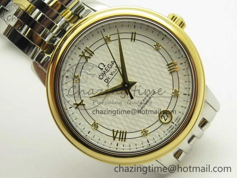 Trendy De Ville Prestige Ladies 32.7mm SS MKF 1:1 Best Edition White Dial Roman Markers on SS YG Bracelet MIYOTA 10627
