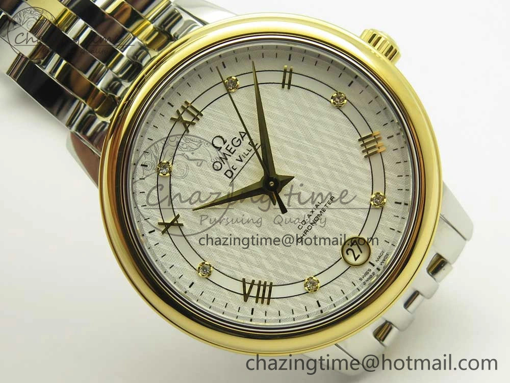 Trendy De Ville Prestige Ladies 32.7mm SS MKF 1:1 Best Edition White Dial Roman Markers on SS YG Bracelet MIYOTA 10627