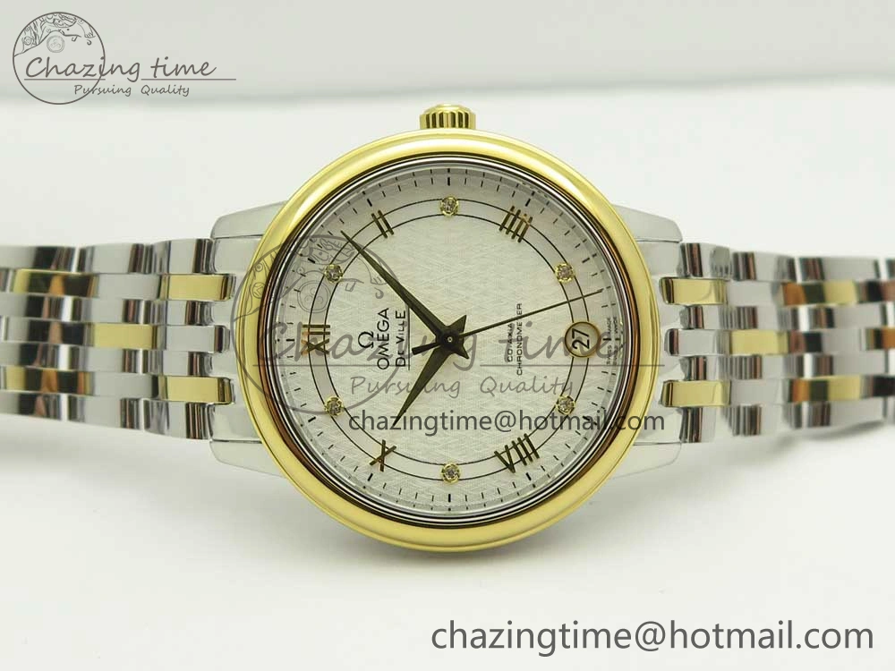 Trendy De Ville Prestige Ladies 32.7mm SS MKF 1:1 Best Edition White Dial Roman Markers on SS YG Bracelet MIYOTA 10627