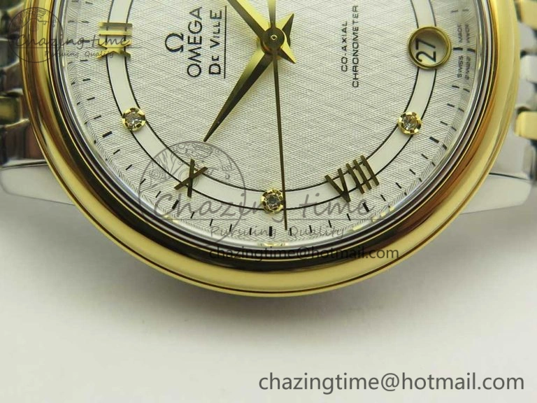 Trendy De Ville Prestige Ladies 32.7mm SS MKF 1:1 Best Edition White Dial Roman Markers on SS YG Bracelet MIYOTA 10627