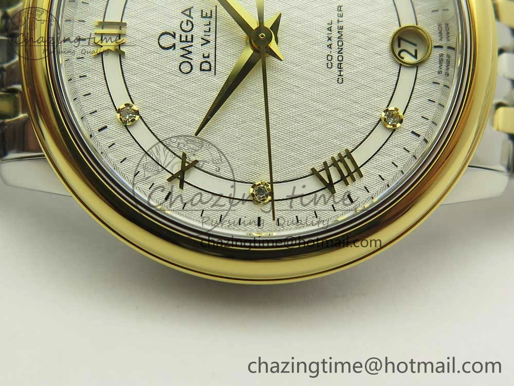 Trendy De Ville Prestige Ladies 32.7mm SS MKF 1:1 Best Edition White Dial Roman Markers on SS YG Bracelet MIYOTA 10627