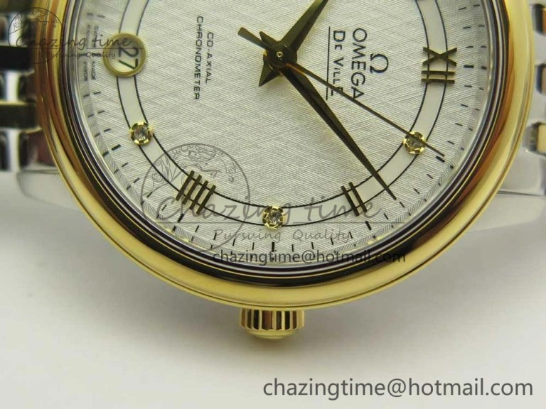 Trendy De Ville Prestige Ladies 32.7mm SS MKF 1:1 Best Edition White Dial Roman Markers on SS YG Bracelet MIYOTA 10627
