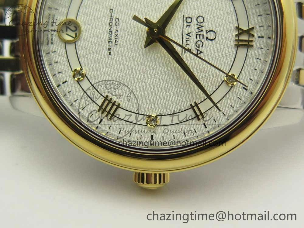 Trendy De Ville Prestige Ladies 32.7mm SS MKF 1:1 Best Edition White Dial Roman Markers on SS YG Bracelet MIYOTA 10627