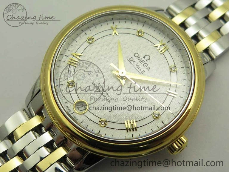 Trendy De Ville Prestige Ladies 32.7mm SS MKF 1:1 Best Edition White Dial Roman Markers on SS YG Bracelet MIYOTA 10627