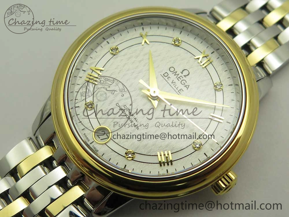 Trendy De Ville Prestige Ladies 32.7mm SS MKF 1:1 Best Edition White Dial Roman Markers on SS YG Bracelet MIYOTA 10627