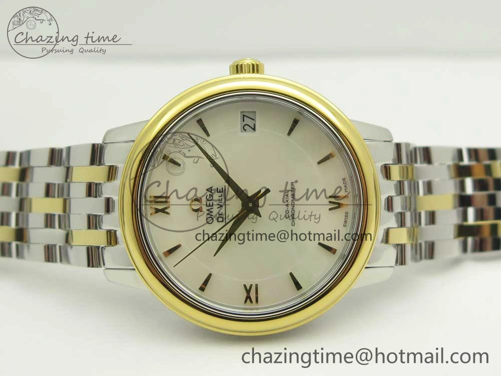 De Ville Prestige Ladies 32.7mm SS MKF 1:1 Best Edition White MOP Dial Diamonds Markers on SS YG Bracelet MIYOTA UrbanStyle 7968