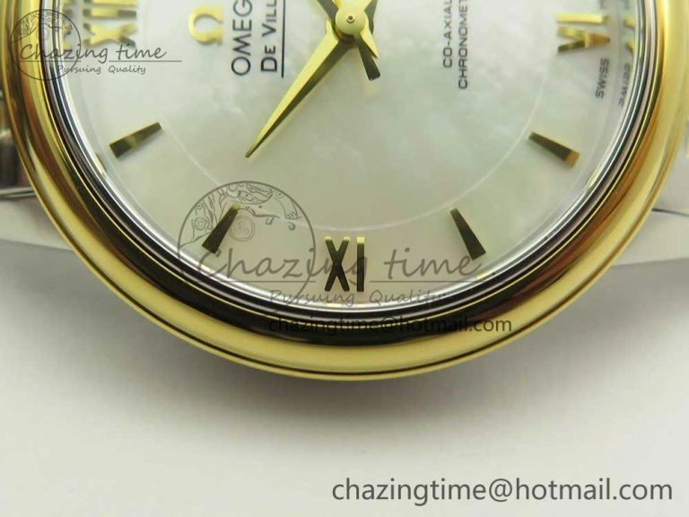 De Ville Prestige Ladies 32.7mm SS MKF 1:1 Best Edition White MOP Dial Diamonds Markers on SS YG Bracelet MIYOTA UrbanStyle 7968