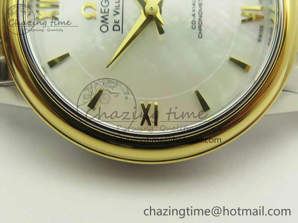 De Ville Prestige Ladies 32.7mm SS MKF 1:1 Best Edition White MOP Dial Diamonds Markers on SS YG Bracelet MIYOTA UrbanStyle 7968