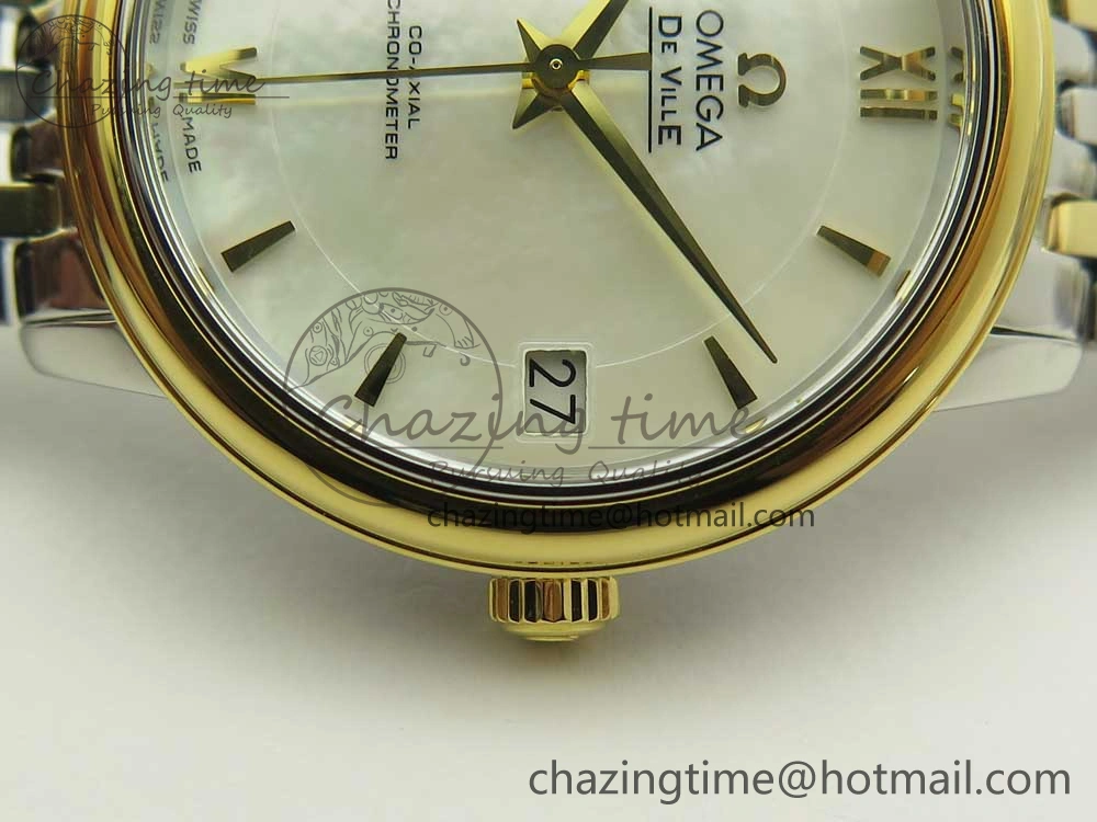 De Ville Prestige Ladies 32.7mm SS MKF 1:1 Best Edition White MOP Dial Diamonds Markers on SS YG Bracelet MIYOTA UrbanStyle 7968