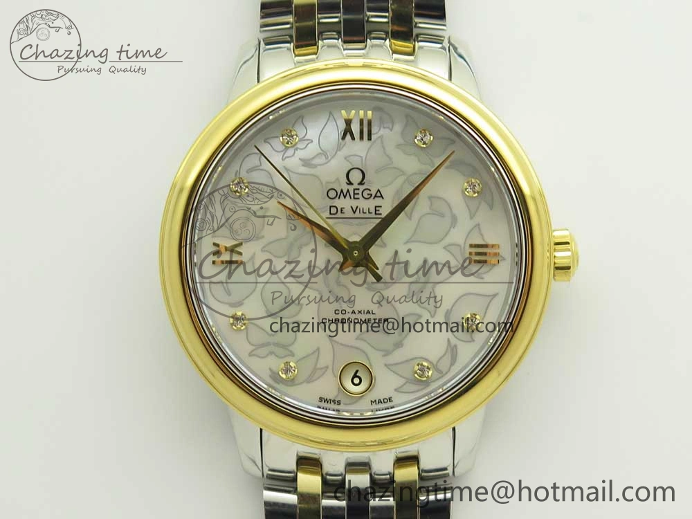 De Ville Prestige Ladies 32.7mm SS MKF 1:1 Best Edition White MOP Dial Roman Markers on SS YG Bracelet MIYOTA Unique 10635