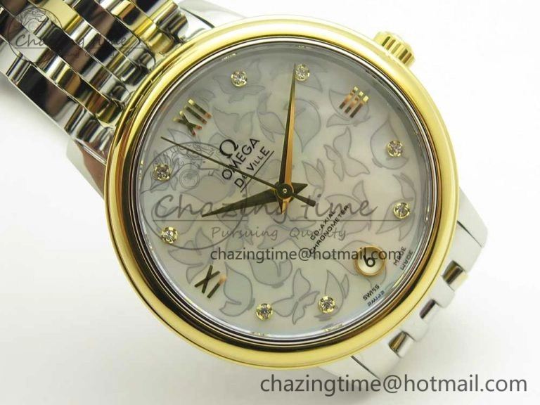 De Ville Prestige Ladies 32.7mm SS MKF 1:1 Best Edition White MOP Dial Roman Markers on SS YG Bracelet MIYOTA Unique 10635