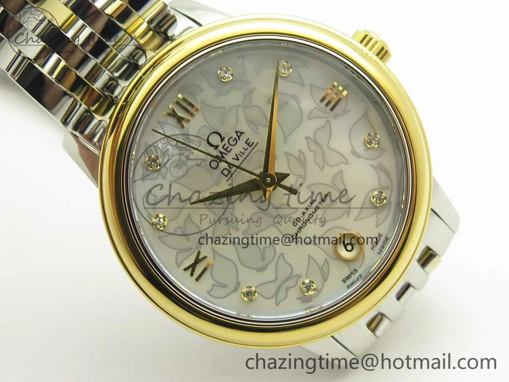 De Ville Prestige Ladies 32.7mm SS MKF 1:1 Best Edition White MOP Dial Roman Markers on SS YG Bracelet MIYOTA Unique 10635