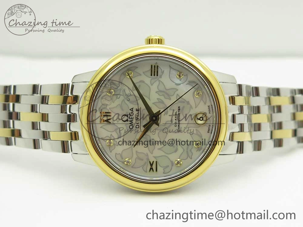 De Ville Prestige Ladies 32.7mm SS MKF 1:1 Best Edition White MOP Dial Roman Markers on SS YG Bracelet MIYOTA Unique 10635