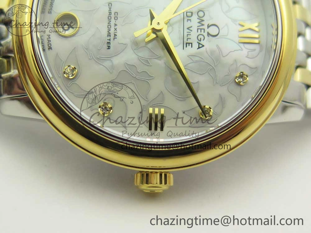 De Ville Prestige Ladies 32.7mm SS MKF 1:1 Best Edition White MOP Dial Roman Markers on SS YG Bracelet MIYOTA Unique 10635