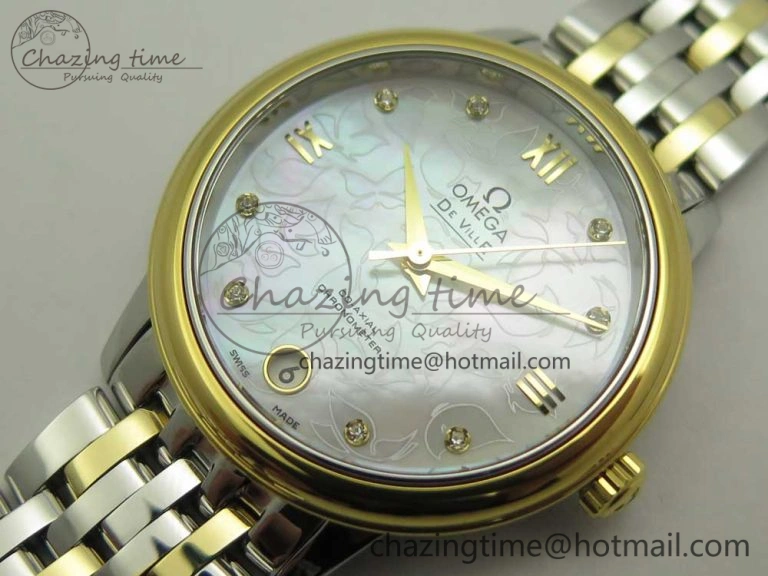 De Ville Prestige Ladies 32.7mm SS MKF 1:1 Best Edition White MOP Dial Roman Markers on SS YG Bracelet MIYOTA Unique 10635