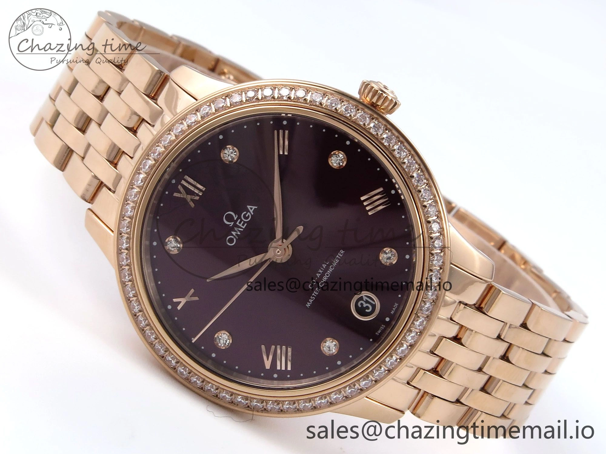 De Ville Prestige Ladies RG VSF 1:1 Best Edition Brown Diamonds Dial on RG Bracelet A EasyMatch 7681