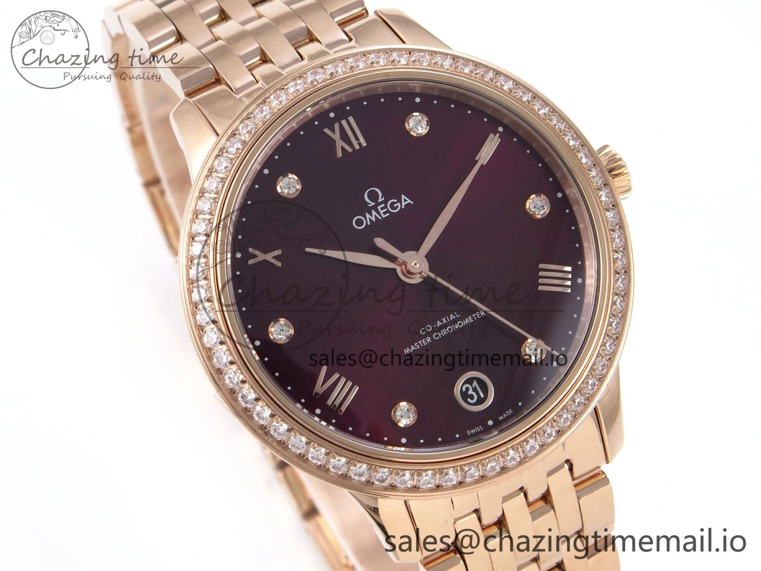 De Ville Prestige Ladies RG VSF 1:1 Best Edition Brown Diamonds Dial on RG Bracelet A EasyMatch 7681