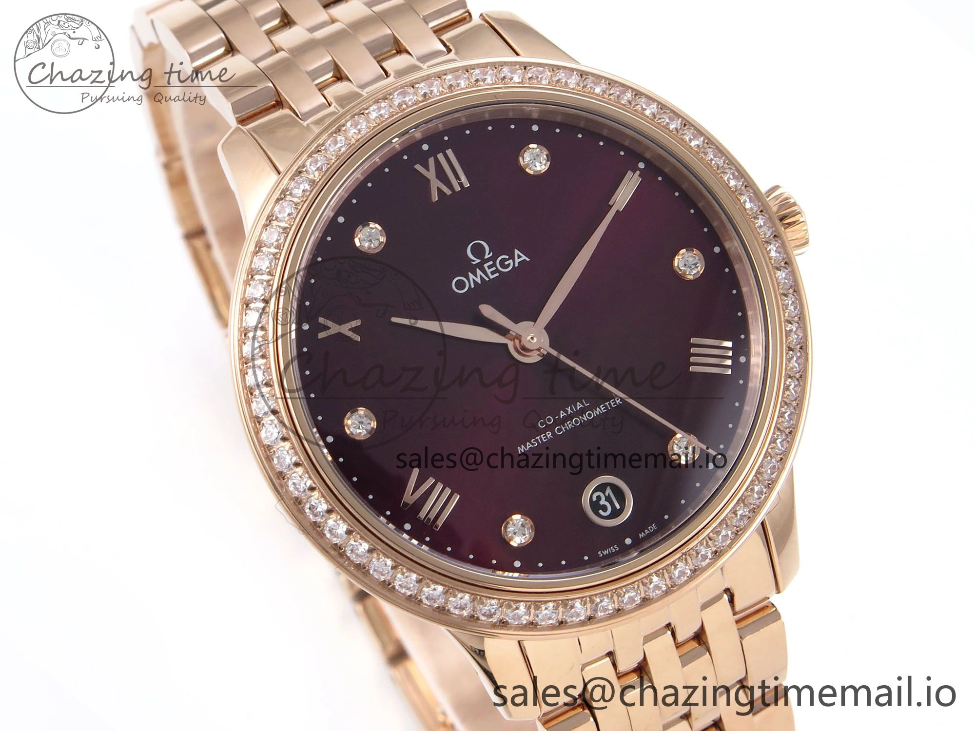 De Ville Prestige Ladies RG VSF 1:1 Best Edition Brown Diamonds Dial on RG Bracelet A EasyMatch 7681
