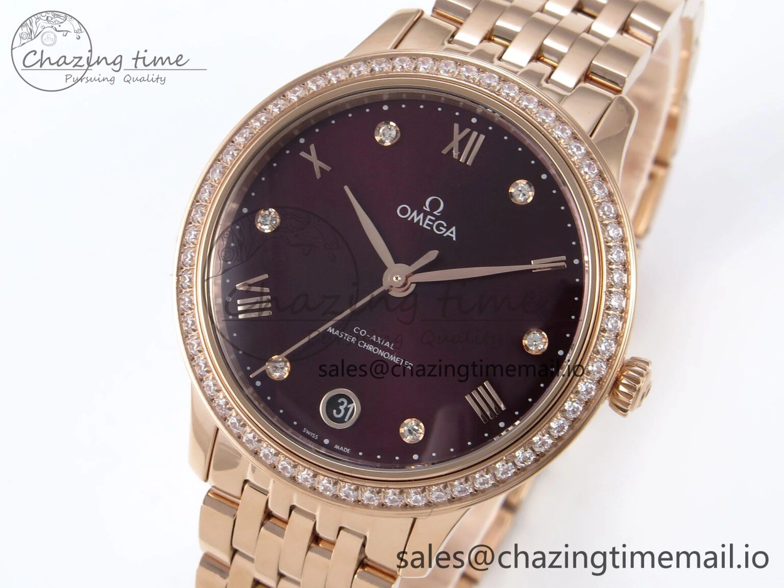 De Ville Prestige Ladies RG VSF 1:1 Best Edition Brown Diamonds Dial on RG Bracelet A EasyMatch 7681