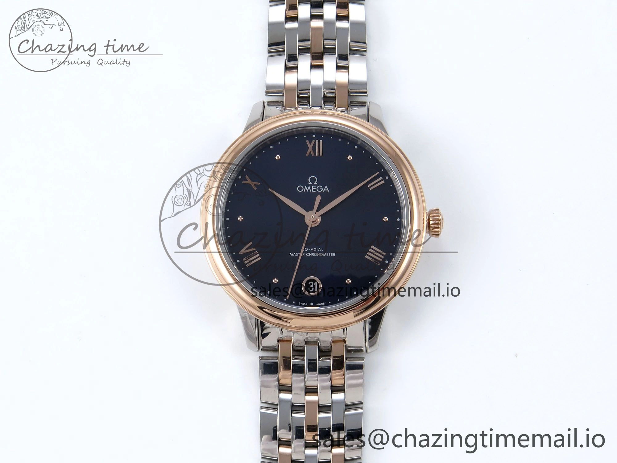 De Ville Prestige Ladies SS RG VSF 1:1 Best Edition Blue Dial on SS RG Bracelet A Lightweight 7683