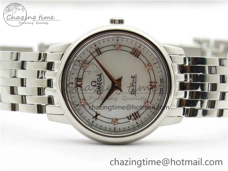 De Ville Prestige Quartz 27.4 mm SS ZF 1:1 Best Edition White Dial RG Markers on SS Bracelet Jap Quartz ComfortFit 7908