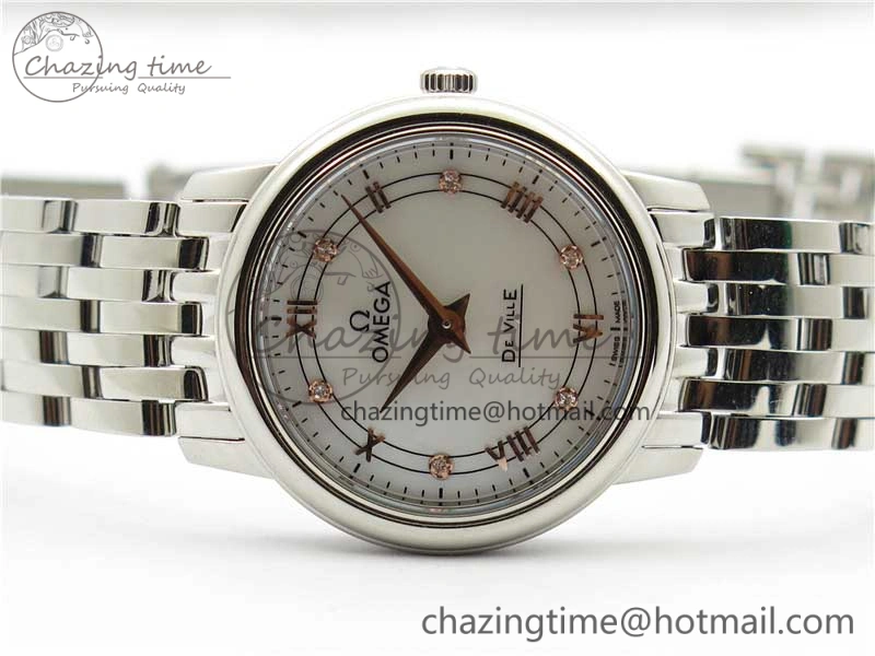 De Ville Prestige Quartz 27.4 mm SS ZF 1:1 Best Edition White Dial RG Markers on SS Bracelet Jap Quartz ComfortFit 7908