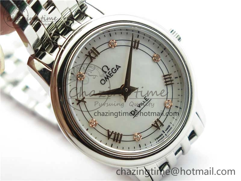 De Ville Prestige Quartz 27.4 mm SS ZF 1:1 Best Edition White Dial RG Markers on SS Bracelet Jap Quartz ComfortFit 7908