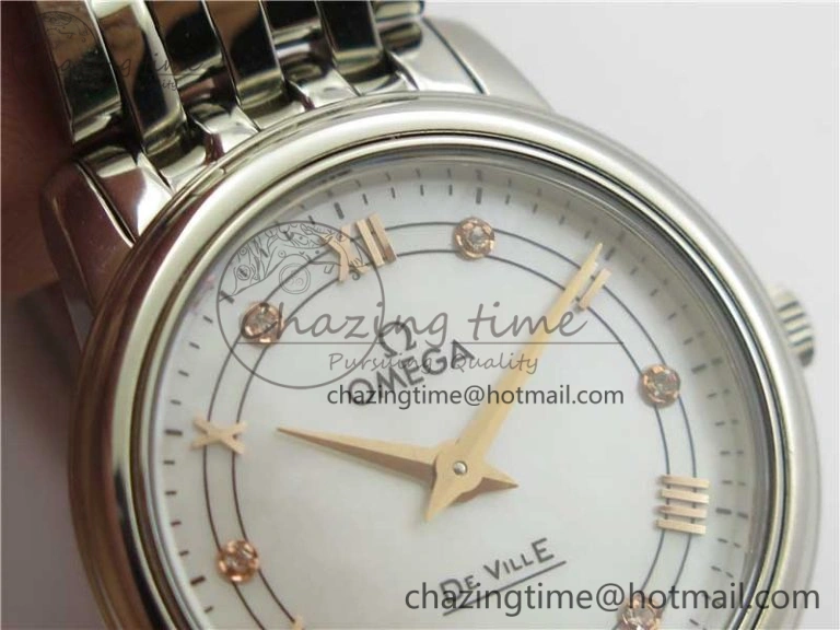 De Ville Prestige Quartz 27.4 mm SS ZF 1:1 Best Edition White Dial RG Markers on SS Bracelet Jap Quartz ComfortFit 7908