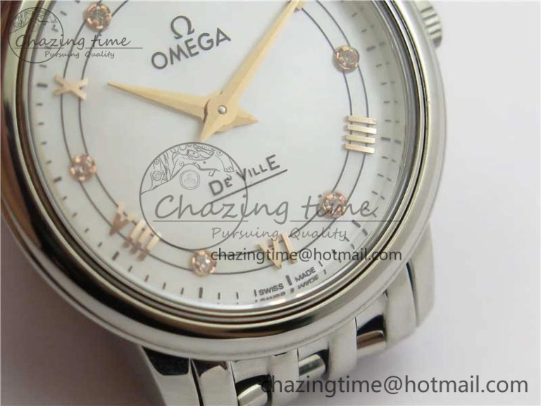 De Ville Prestige Quartz 27.4 mm SS ZF 1:1 Best Edition White Dial RG Markers on SS Bracelet Jap Quartz ComfortFit 7908
