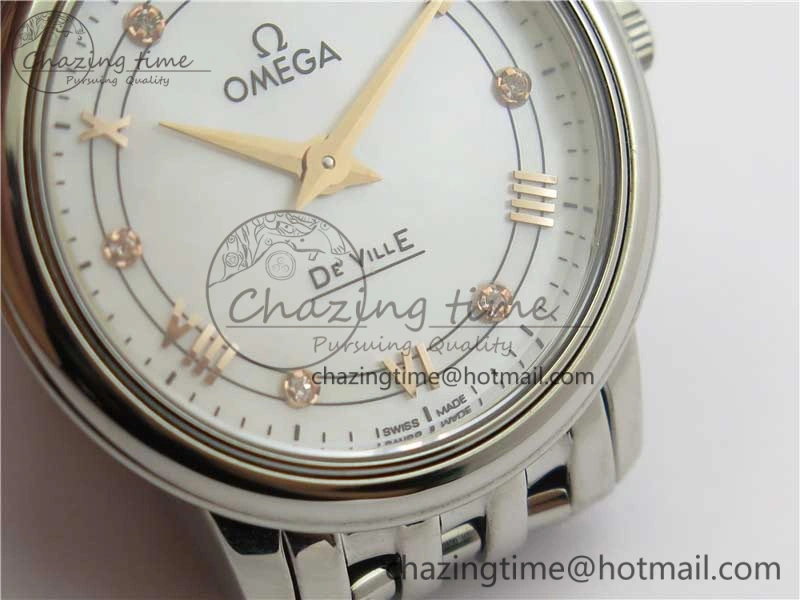 De Ville Prestige Quartz 27.4 mm SS ZF 1:1 Best Edition White Dial RG Markers on SS Bracelet Jap Quartz ComfortFit 7908
