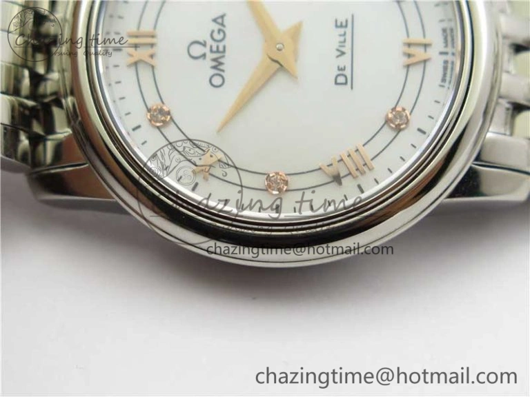 De Ville Prestige Quartz 27.4 mm SS ZF 1:1 Best Edition White Dial RG Markers on SS Bracelet Jap Quartz ComfortFit 7908