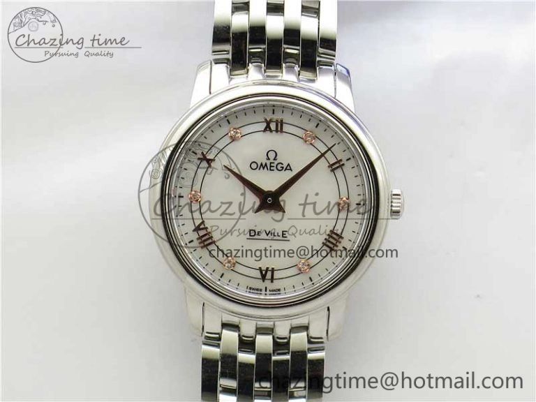 De Ville Prestige Quartz 27.4 mm SS ZF 1:1 Best Edition White Dial RG Markers on SS Bracelet Jap Quartz ComfortFit 7908