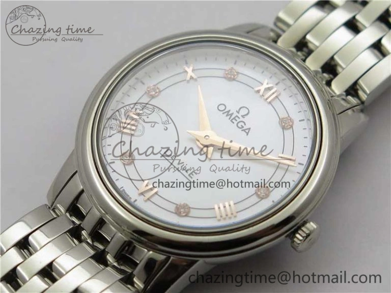 De Ville Prestige Quartz 27.4 mm SS ZF 1:1 Best Edition White Dial RG Markers on SS Bracelet Jap Quartz ComfortFit 7908