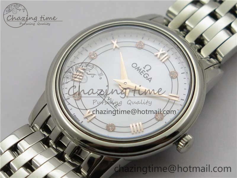 De Ville Prestige Quartz 27.4 mm SS ZF 1:1 Best Edition White Dial RG Markers on SS Bracelet Jap Quartz ComfortFit 7908