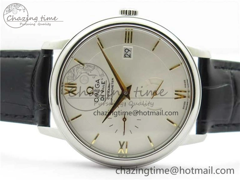 De Ville Prestige Real PR SS ZF 1:1  Best Edition White Dial YG Markers Black Leather Strap MIYOTA Packable 7902