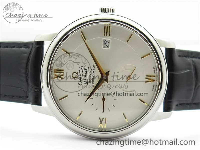 De Ville Prestige Real PR SS ZF 1:1  Best Edition White Dial YG Markers Black Leather Strap MIYOTA Packable 7902