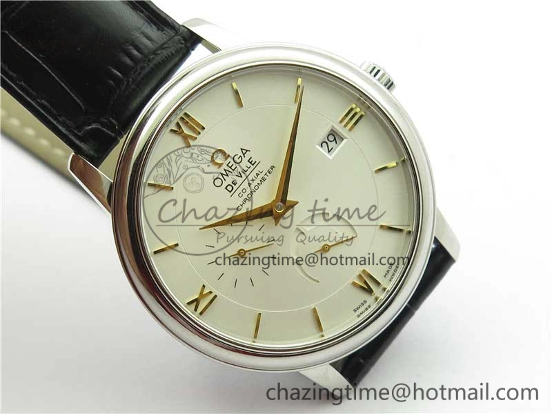De Ville Prestige Real PR SS ZF 1:1  Best Edition White Dial YG Markers Black Leather Strap MIYOTA Packable 7902
