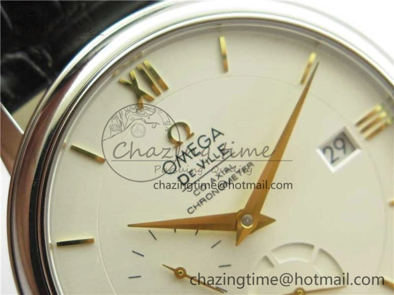De Ville Prestige Real PR SS ZF 1:1  Best Edition White Dial YG Markers Black Leather Strap MIYOTA Packable 7902