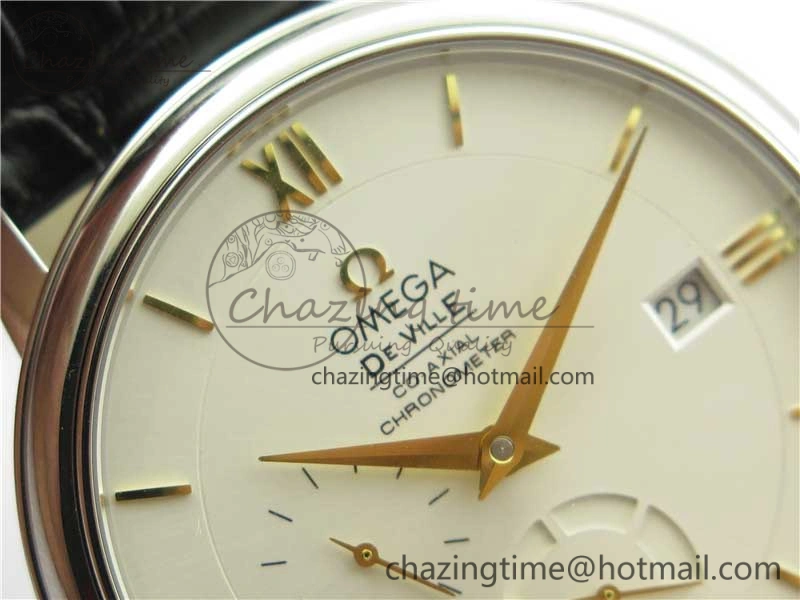De Ville Prestige Real PR SS ZF 1:1  Best Edition White Dial YG Markers Black Leather Strap MIYOTA Packable 7902