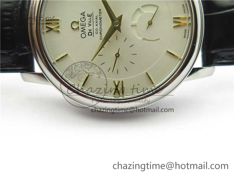 De Ville Prestige Real PR SS ZF 1:1  Best Edition White Dial YG Markers Black Leather Strap MIYOTA Packable 7902